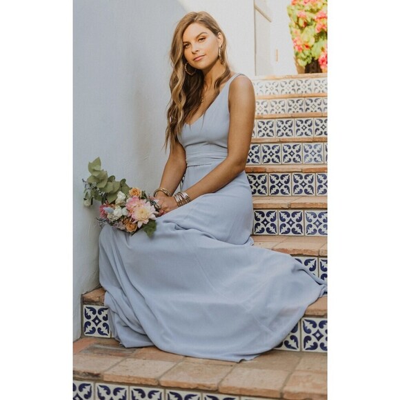 Show Me Your Mumu Jenn Maxi Dress Steel Blue Chiffon S - Picture 1 of 7